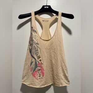 Women's Cream Feather Print Tank Top